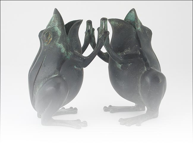 Dancing Frogs, 1920s Antique Bronze Vase Sculpture Figurine