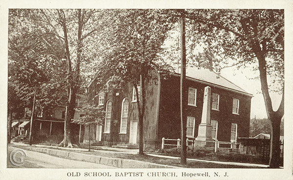 Old School Babtist Church, John Hart Memorial -- Vintage postcard, Hopewell NJ
