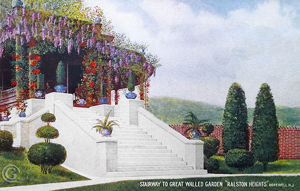 Ralston Heights, Stairway to Great Walled Garden -- Vintage postcard, Hopewell NJ