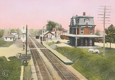 Philadelphia & Reading RR Depot and Train Station -- Vintage postcard, Hopewell NJ
