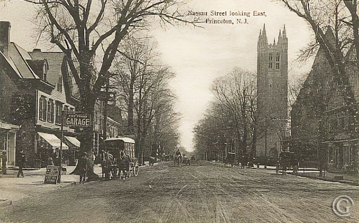Nassau Street Looking East, Sage Tower -- Vintage postcard, Princeton NJ