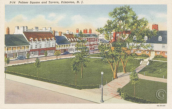 Palmer Square and Tavern -- Vintage postcard, Princeton NJ