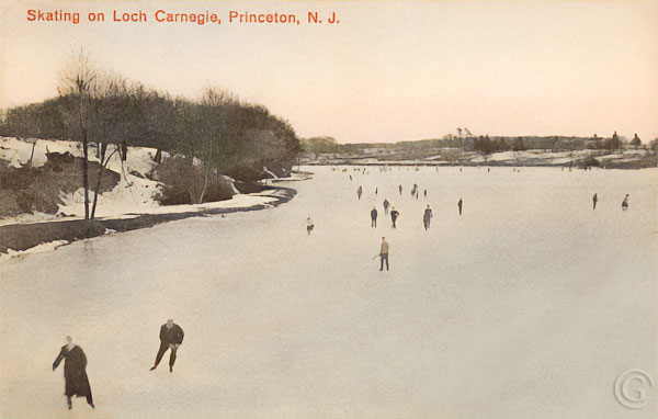 Skating on Loch Carnegie -- Vintage postcard, Princeton NJ