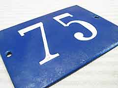 Product photo #100_2590 of SKU 21001116 ( “75” Blue & White Antique Porcelain Sign, House Number)