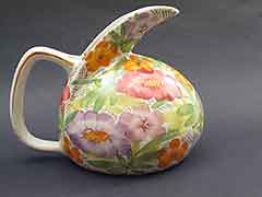 Product photo #100_5040 of SKU 21001195 (1950s Italy-made Tilt Pitcher, Vibrant Hand-painted Flowers)