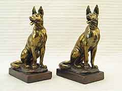 “German Shepherd” Dog 1920s Pompeian Bronze Antique Bookends