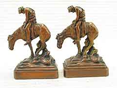“End of the Trail” 1920s Armor Bronze Antique Bookends