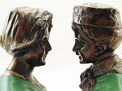 Product photo #100_6647 of SKU 21001270 (“Dutch Couple” 1920s Pompeian Bronze Bookends, Dark Patina)