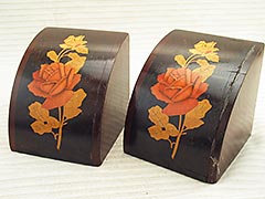 "Roses" Marquetry Wood-inlay Bookends