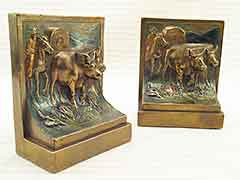 Product photo #100_7554 of SKU 21001307 (“The Covered Wagon” 1920s Pompeian Bronze Antique Bookends)