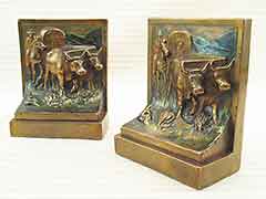 Product photo #100_7555 of SKU 21001307 (“The Covered Wagon” 1920s Pompeian Bronze Antique Bookends)