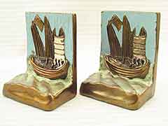 “Chinese Ship Amoy” 1920s Pompeian Bronze Antique Bookends