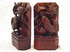 Rooster hand-carved cherry folk art bookends