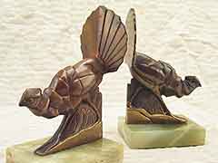 Ruffed Grouse 1920s Bronze Bird on Onyx Antique Bookends