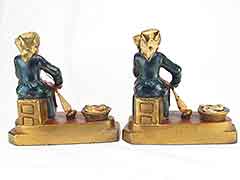 Product photo #100_7941 of SKU 21001324 (“Woman Spinning Yarn” 1920s  Armor Bronze Antique Bookends)