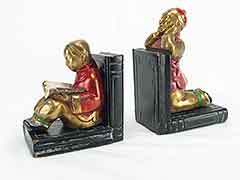 Asian "Chinese Students" Armor Bronze Antique Bookends