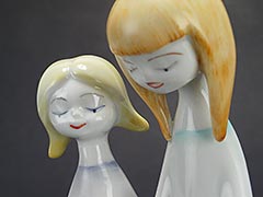 Product photo #100_8242 of SKU 21004001 (Hollohaza 1950s “Two Girls Reading” Porcelain Figurine)