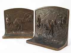 Product photo #100_8302 of SKU 21001332 (“Buffalo Hunt” Bison 1920s Solid Bronze Antique Bookends)