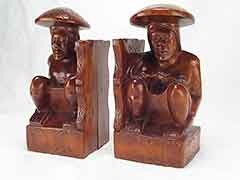 Polynesian Man and Woman Wedding 1950s Carved Wood Bookends