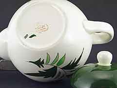 Product photo #100_8649 of SKU 21004008 (STANGL USA 1950s Thistle Teapot, plus Creamer & Coaster)