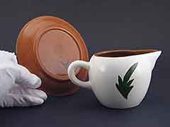Product photo #100_8654 of SKU 21004008 (STANGL USA 1950s Thistle Teapot, plus Creamer & Coaster)