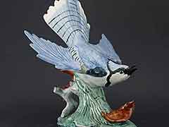 STANGL USA Bluejay #3716 Blue Jay with Leaf, Bird Figurine