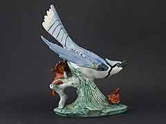 Product photo #100_8681 of SKU 21004010 (STANGL USA Bluejay #3716 Blue Jay with Leaf, Bird Figurine)