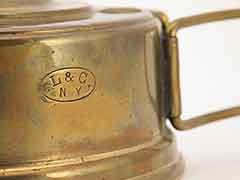 Product photo #100_8977 of SKU 21006004 (“L&C, NY” Antique Brass Alcohol Burner, French patent-mark)