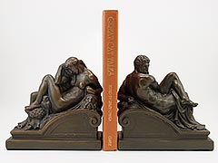 Product photo #100_9003 of SKU 21001341 (“Night and Day” 1920s Armor Bronze Bookends Michelangelo)