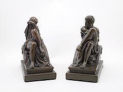 Product photo #100_9005 of SKU 21001341 (“Night and Day” 1920s Armor Bronze Bookends Michelangelo)