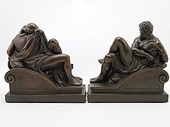 Product photo #100_9007 of SKU 21001341 (“Night and Day” 1920s Armor Bronze Bookends Michelangelo)