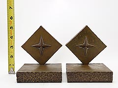 Product photo #100_9122 of SKU 21001345 (Four-point Compass Rose, c.1930s Handmade Brass/Bronze Bookends)