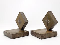 Product photo #100_9123 of SKU 21001345 (Four-point Compass Rose, c.1930s Handmade Brass/Bronze Bookends)
