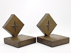 Product photo #100_9129 of SKU 21001345 (Four-point Compass Rose, c.1930s Handmade Brass/Bronze Bookends)