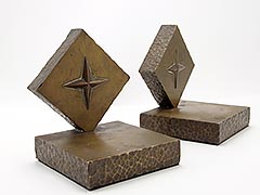 Product photo #100_9132 of SKU 21001345 (Four-point Compass Rose, c.1930s Handmade Brass/Bronze Bookends)