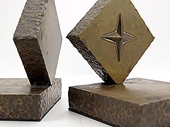 Product photo #100_9134 of SKU 21001345 (Four-point Compass Rose, c.1930s Handmade Brass/Bronze Bookends)