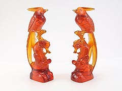 Pair of Antique Chinese Hand-carved Red Amber Birds Figurines